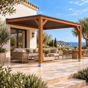 Pérgola madera 3x3 Techada Anexada