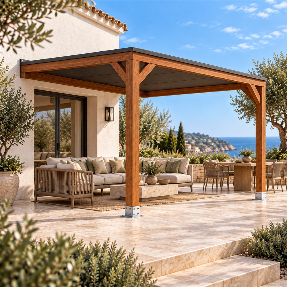 Pérgola madera 3x3 Techada Anexada