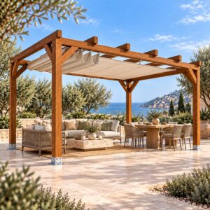 Pérgola Laminada 3x3 con Toldo Corredero - pergola de madera laminada y KVH | Marerum