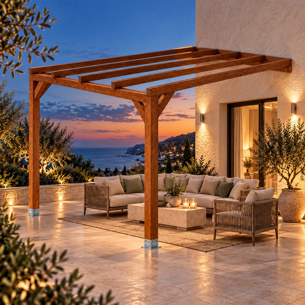 Pérgola madera 4x4 Anexada