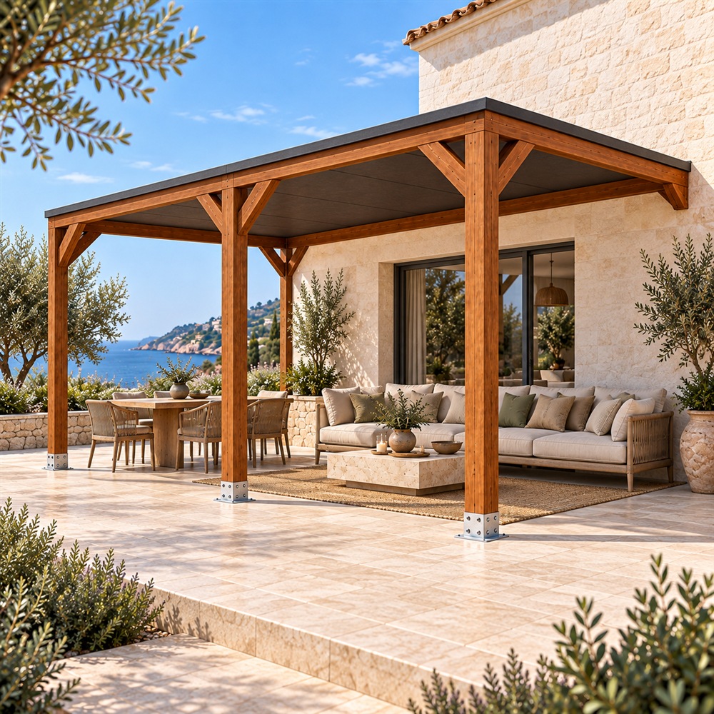 Pérgola madera 5x3 Techada Anexada
