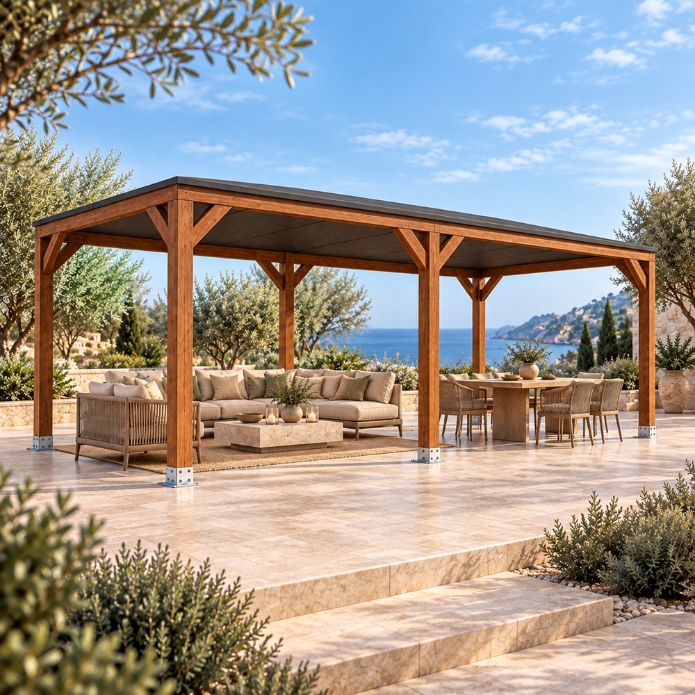 Pérgola madera 6x3 Techada