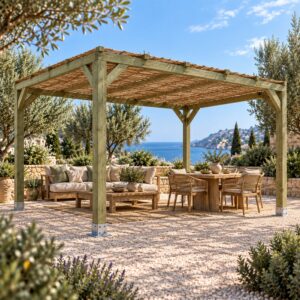 Pérgola Maciza 3x3 con Mimbre - pergola de madera maciza | Marerum