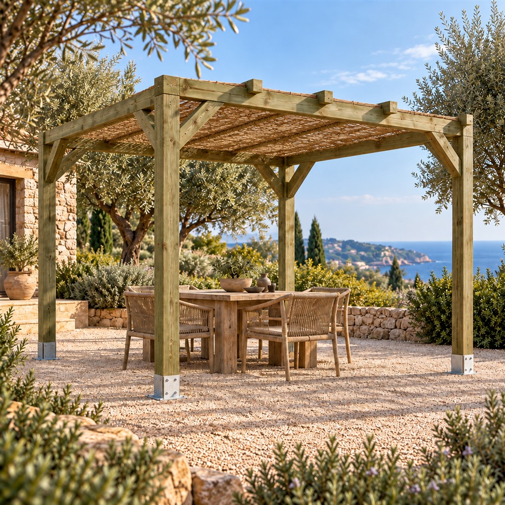 Pérgola Maciza 4x3 con Mimbre