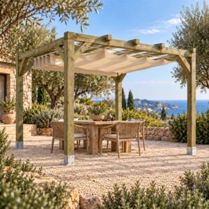 Pérgola Maciza 4x3 con Toldo Corredero - pergola de madera maciza | Marerum