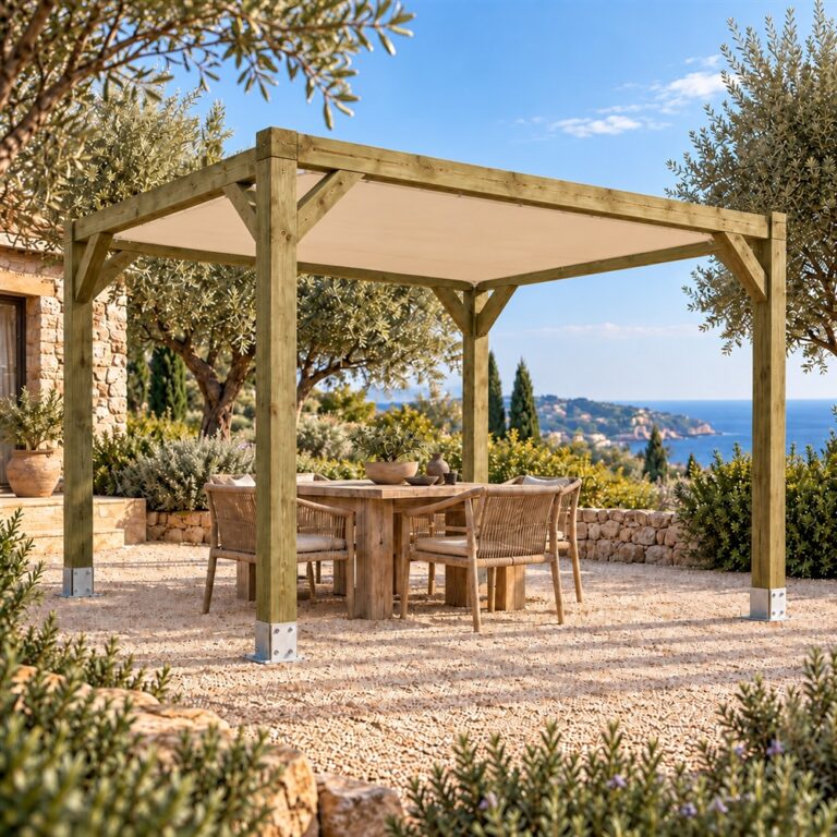 Pergola 4×3: como distribuir mesa, sillas y zona de paso